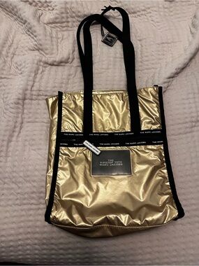 Marc Jacobs Metallic Gold Ripstop Tote with Black Trim